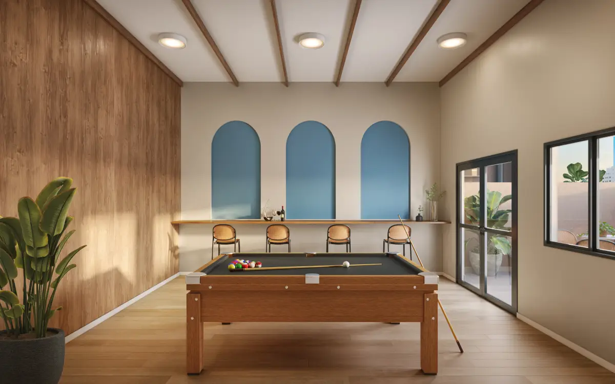 Perspectiva ilustrada de sports bar do Residencial Momi