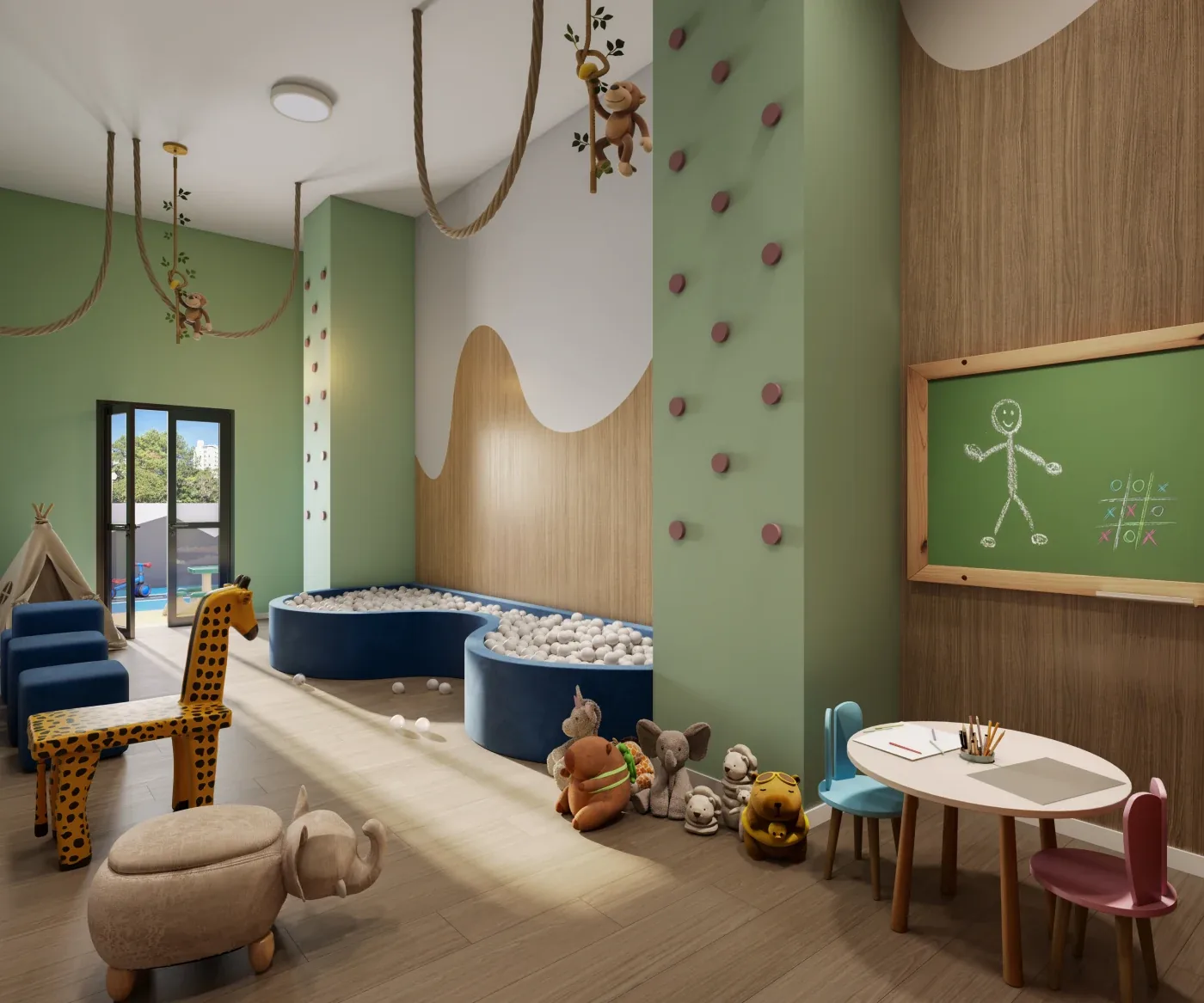 Perspectiva ilustrada da brinquedoteca kids do Residencial Marô