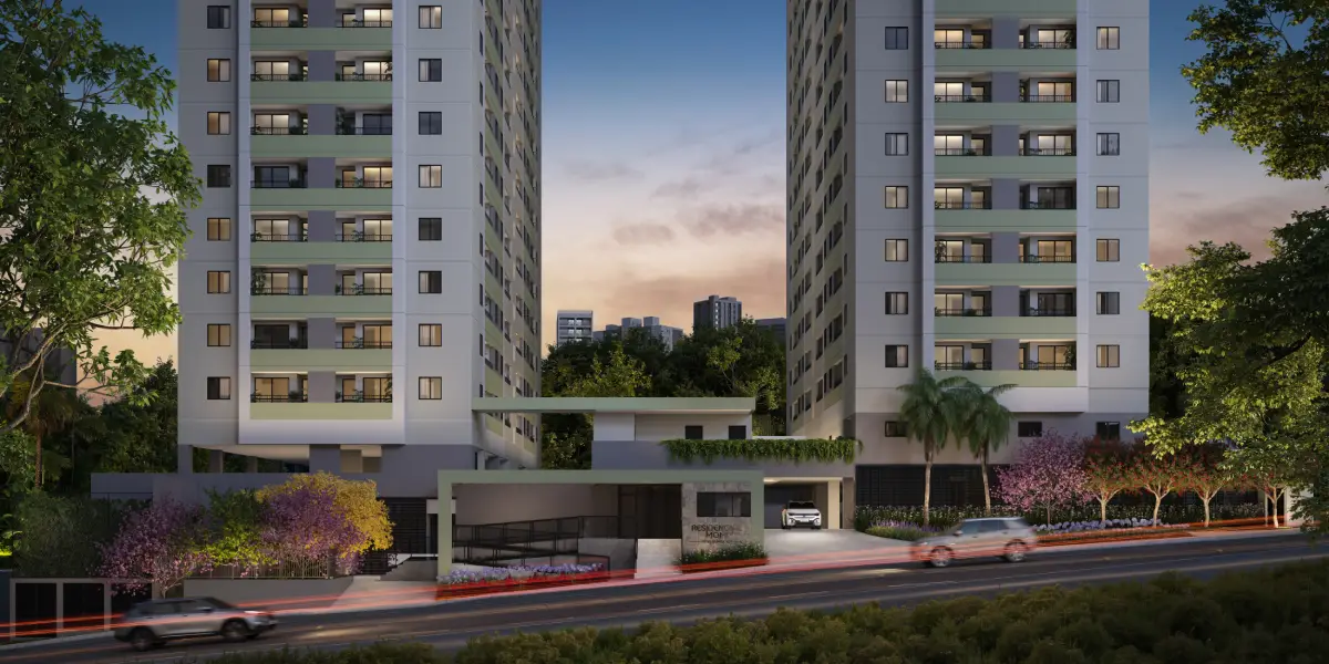 Perspectiva ilustrada de portaria do Residencial Momi